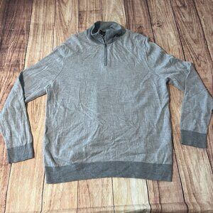 Brooks Brothers 1/4 Zip Sweater Merino Wool Long Sleeve Gray Men's 2XL XXL